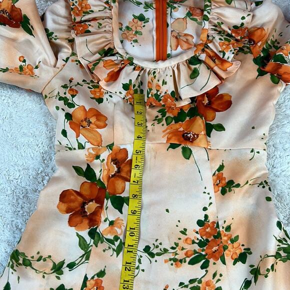 Vintage 70s does Victorian unbranded ruffled orange floral maxi dress, small - Picture 10 of 16